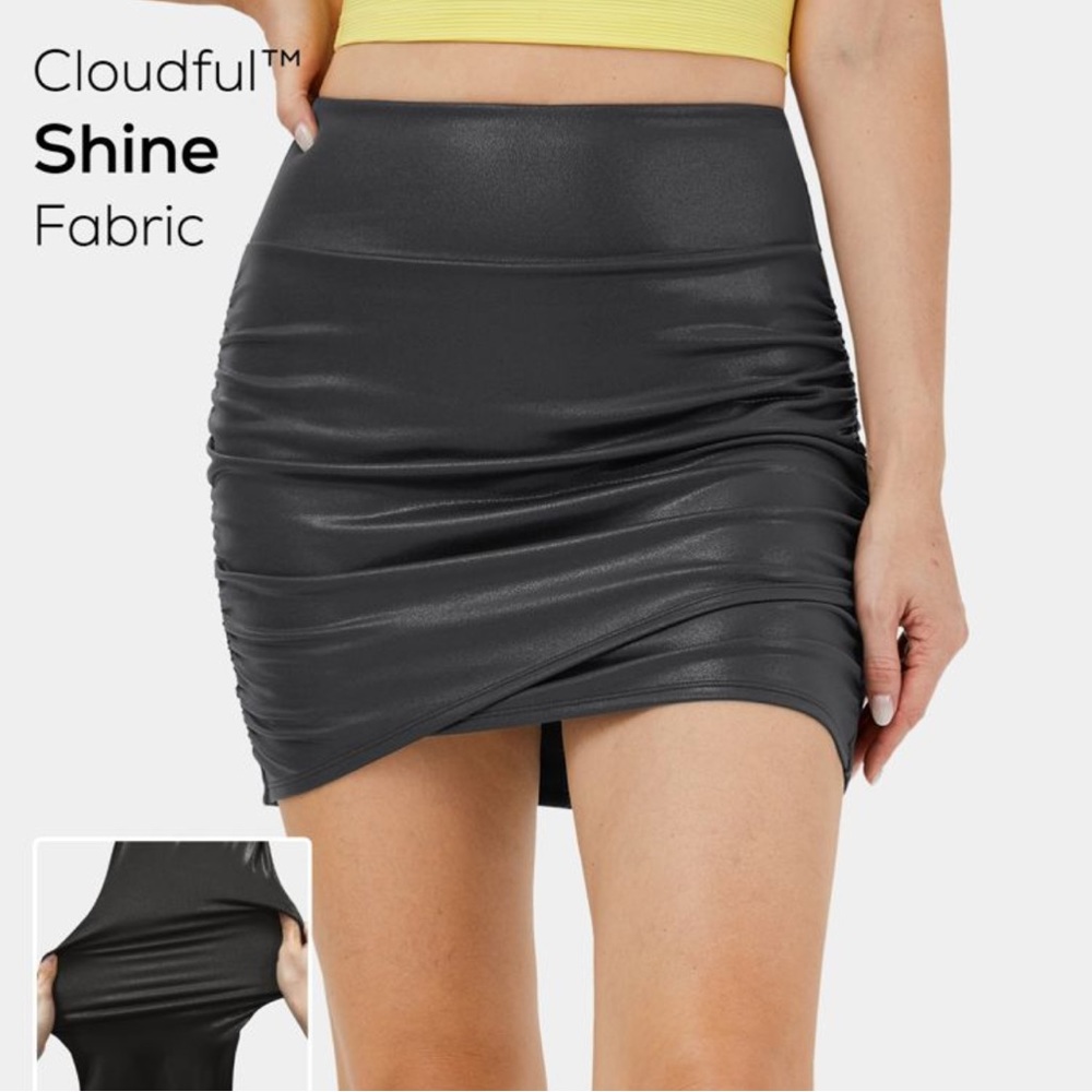 Highwaisted Bodycon Foil print Stretchy 2-in-1 Ruched Skirt